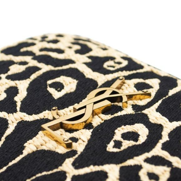 YSL Monogram Camera Lou Medium Jaguar Pattern Raffia Black Leather Shoulder Bag - Picture 12 of 12